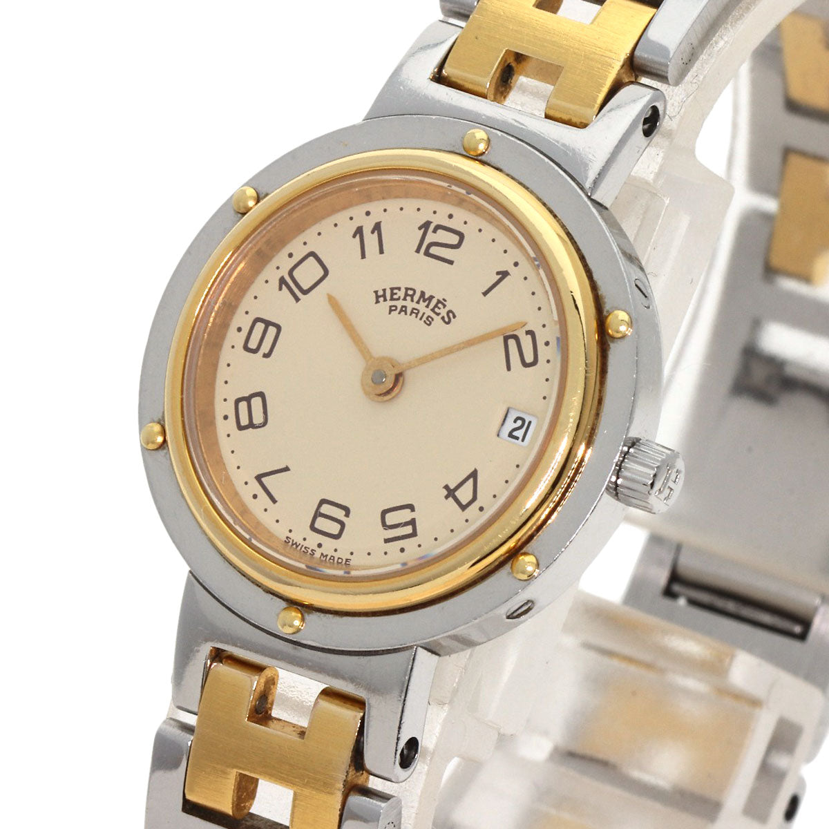 HERMES Watches Quartz Stainless Steel , SSxGP gold Clipper Old Belt Ivory dial Women