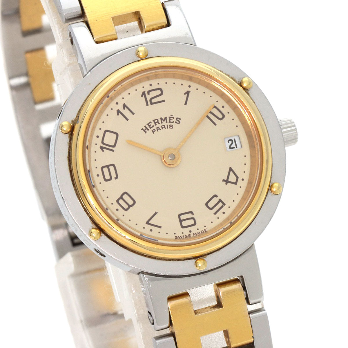 HERMES Watches Quartz Stainless Steel , SSxGP gold Clipper Old Belt Ivory dial Women
