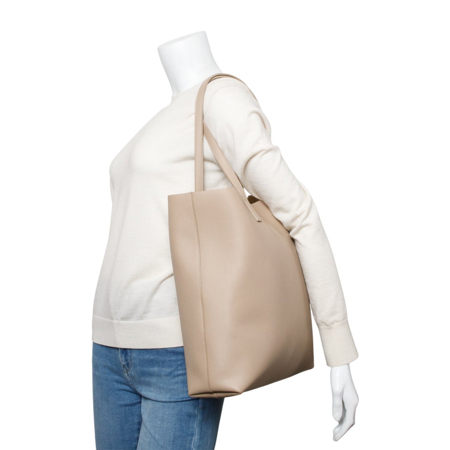 Saint Laurent Beige Calfskin Leather N/S Shopping Tote