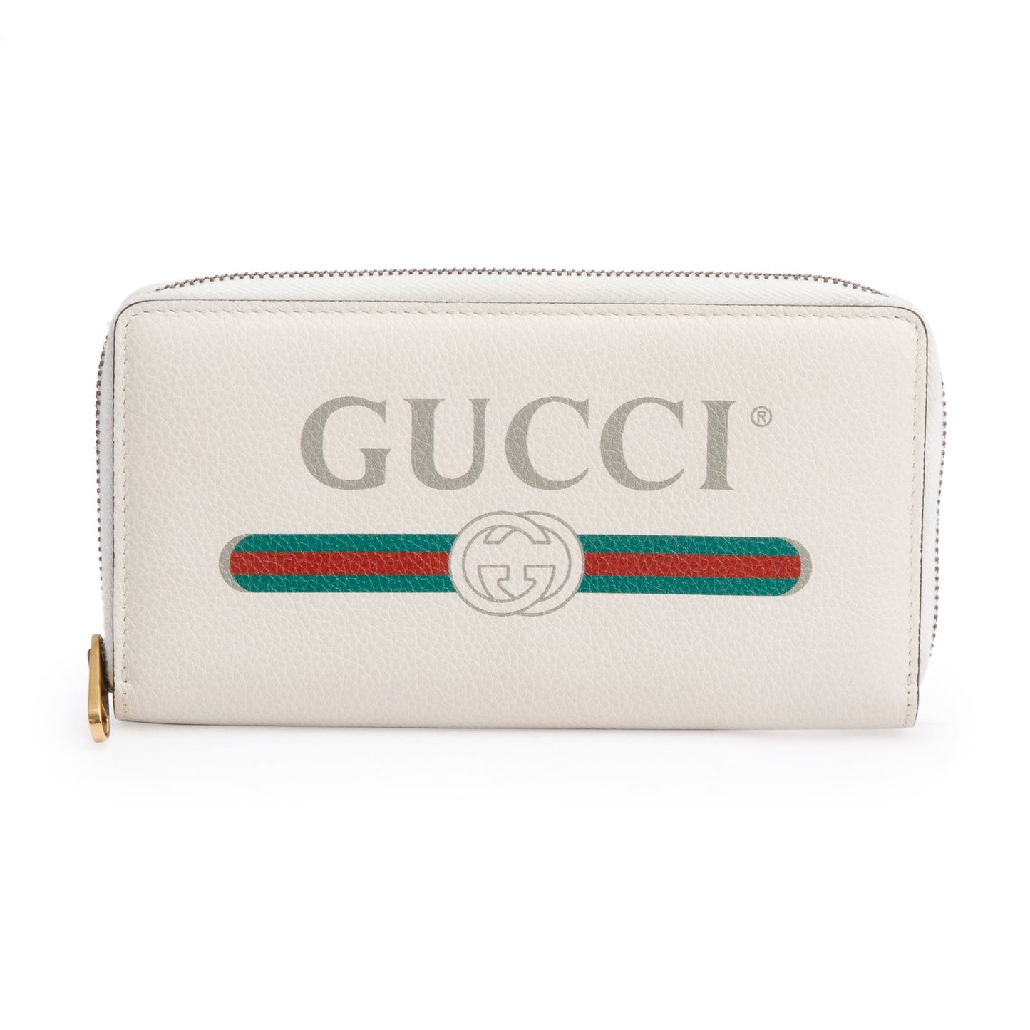 Gucci White Calfskin Leather Logo Zip Around Wallet