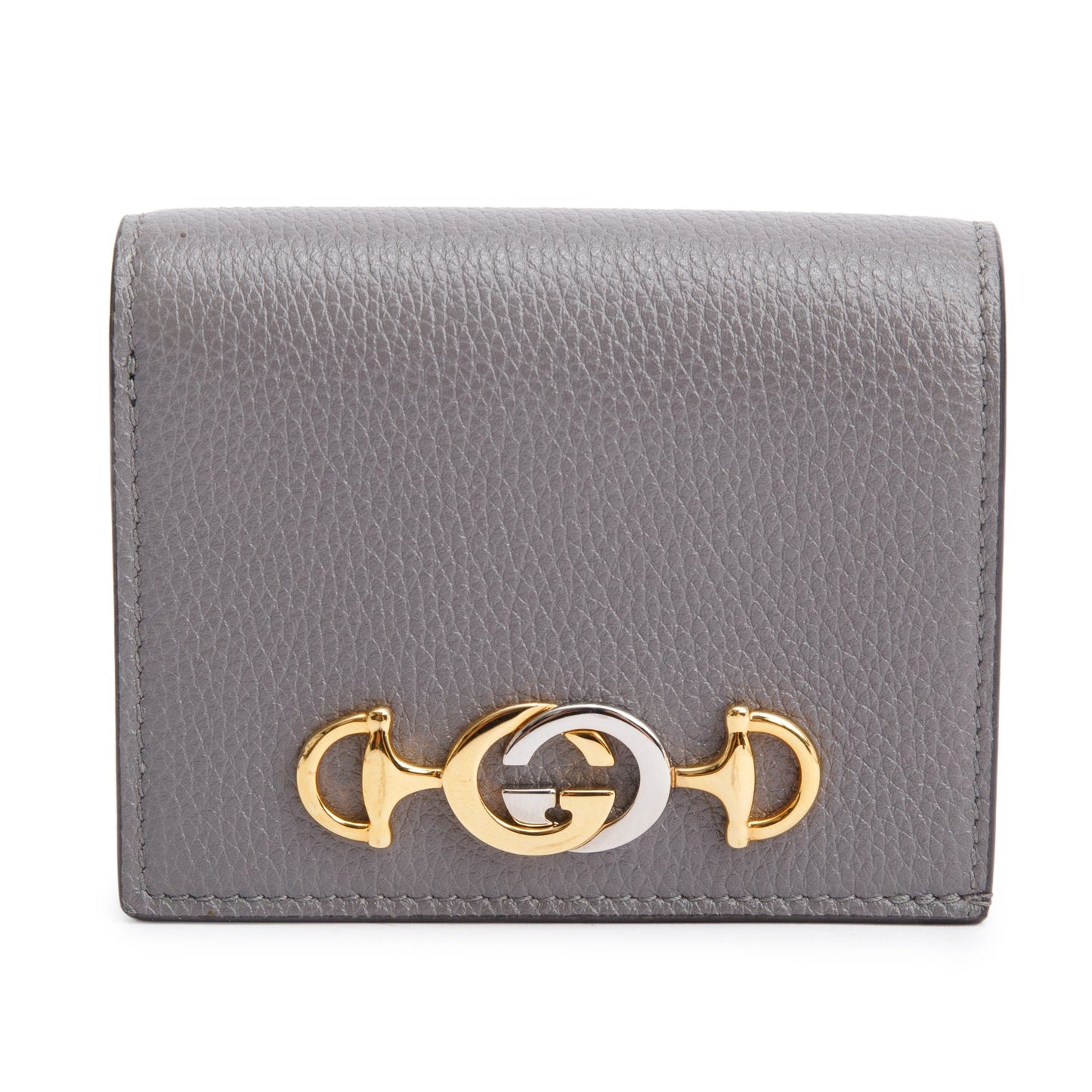 Gucci Grey Calfskin Leather Zumi Chain Card Case Wallet