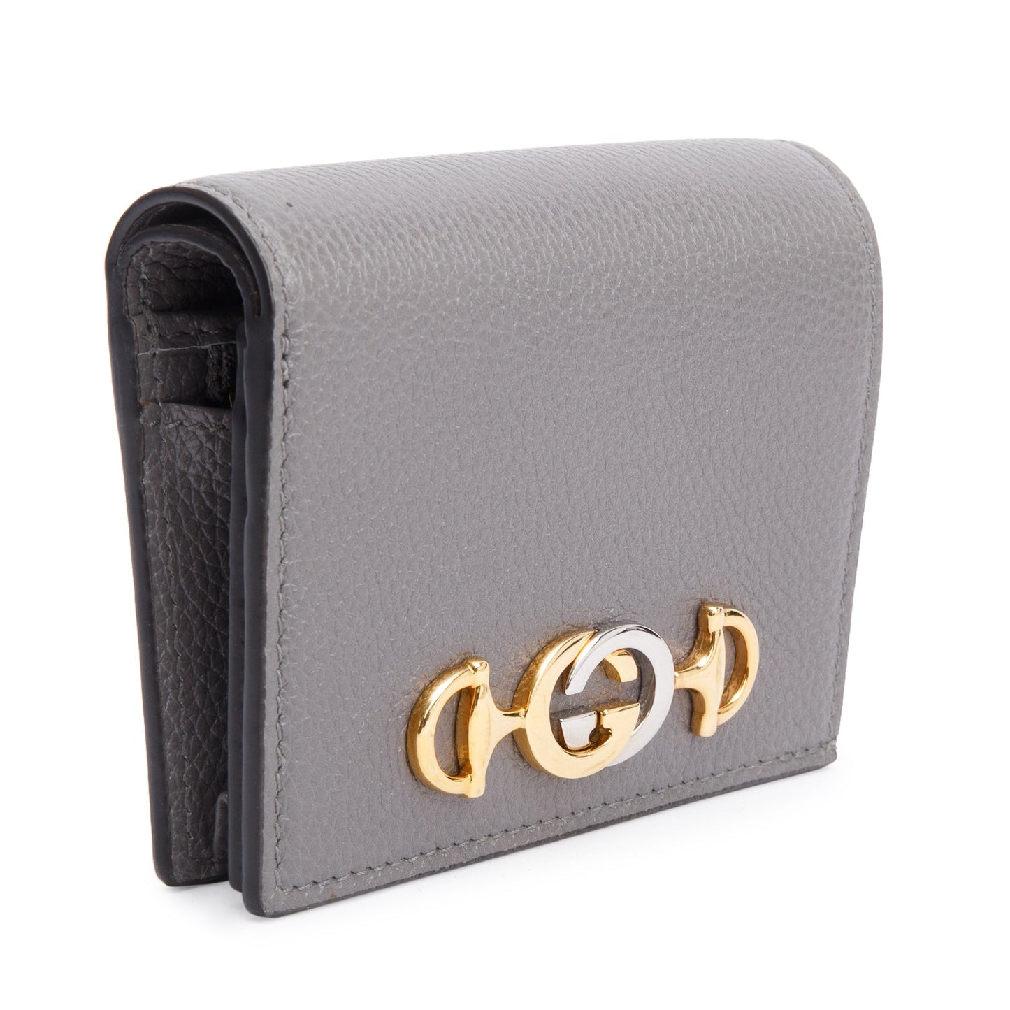 Gucci Grey Calfskin Leather Zumi Chain Card Case Wallet