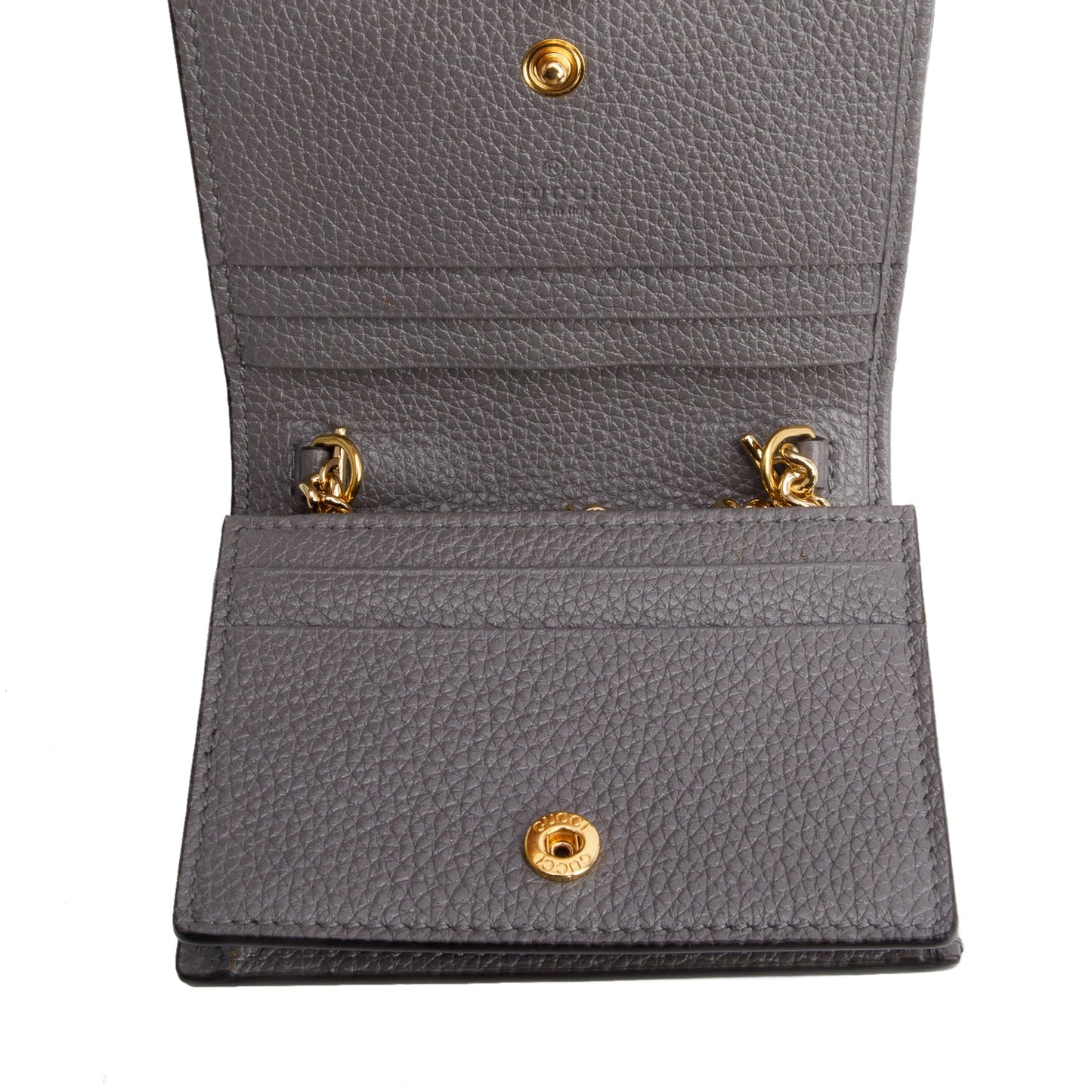 Gucci Grey Calfskin Leather Zumi Chain Card Case Wallet
