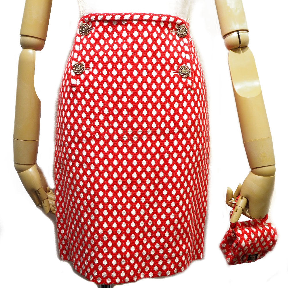 CHANEL skirt P32954V23394 Rayon, Bamboo, Cotton Red 2008 cruise collection COCO Mark button with mini back charm Women 34