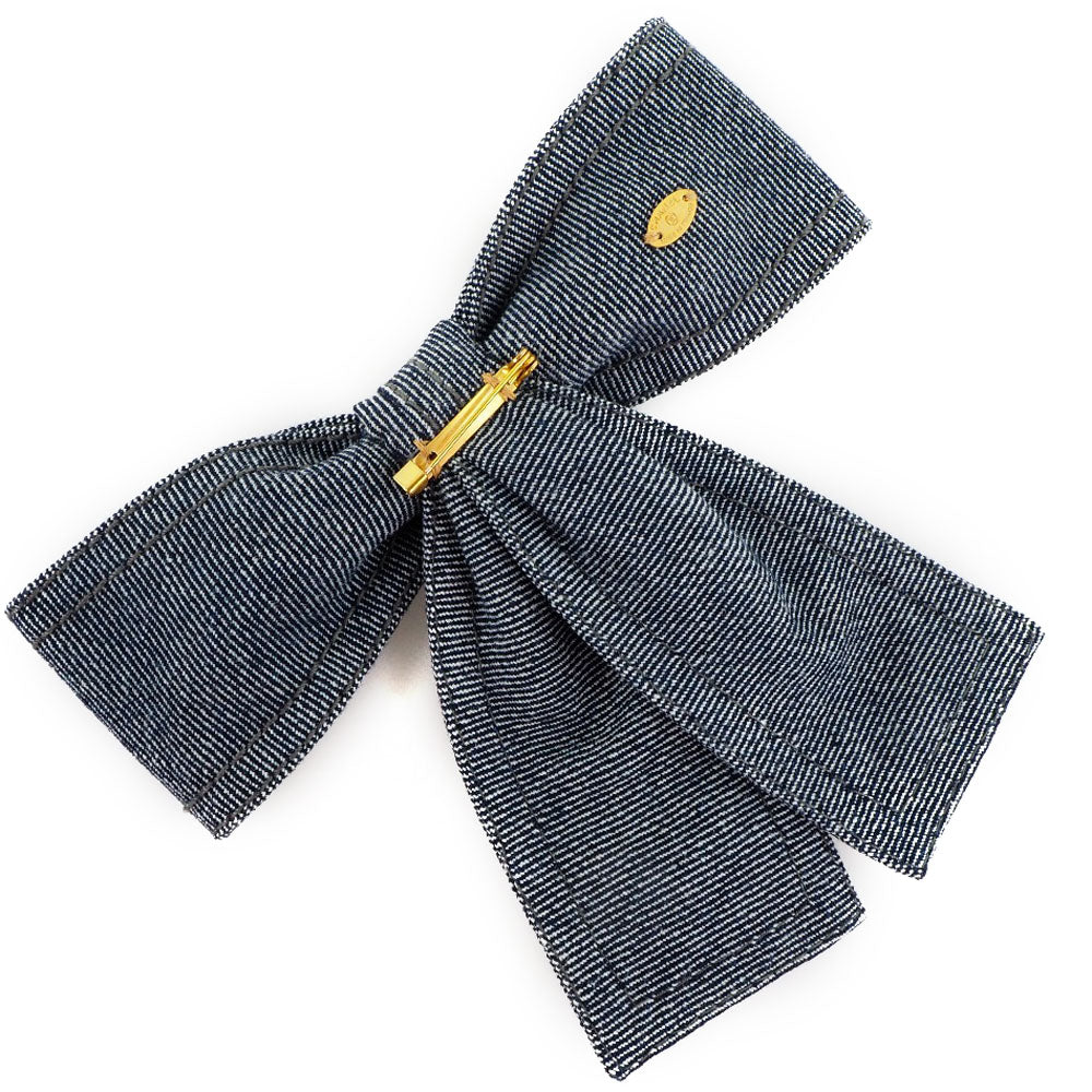 CHANEL Brooch Cotton denim Blue ribbon Women