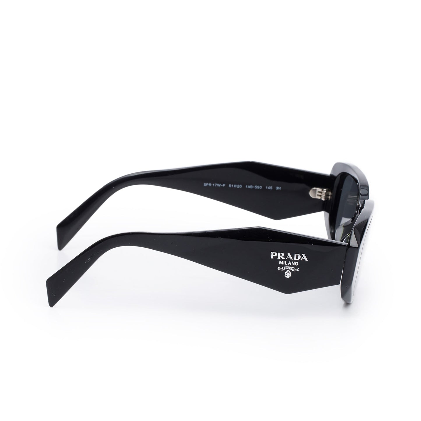 Prada SPR 17W Black Acetate Symbole Rectangular Sunglasses