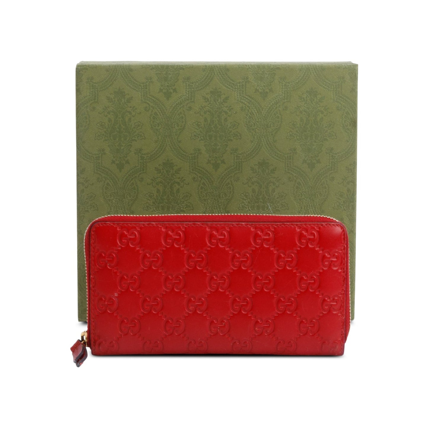 Gucci Red Guccissima Leather Zip Around Wallet