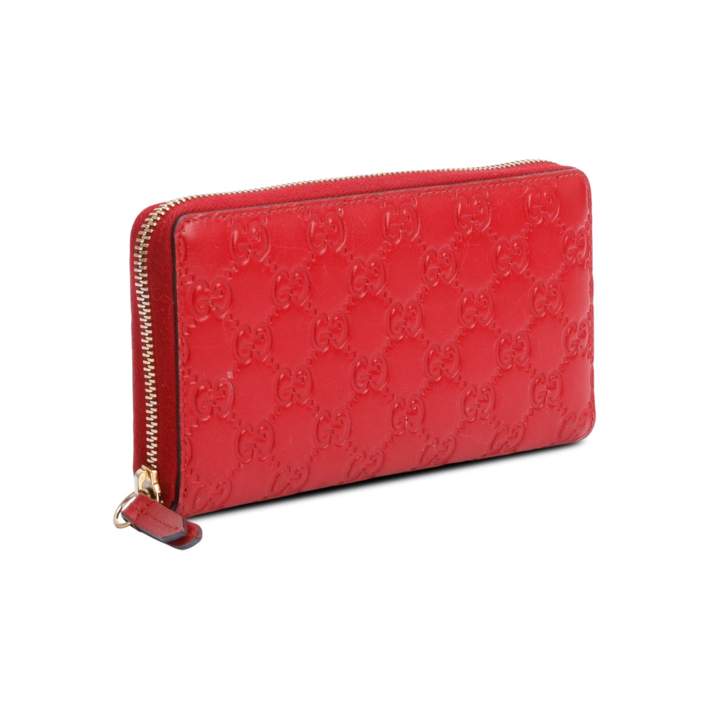 Gucci Red Guccissima Leather Zip Around Wallet