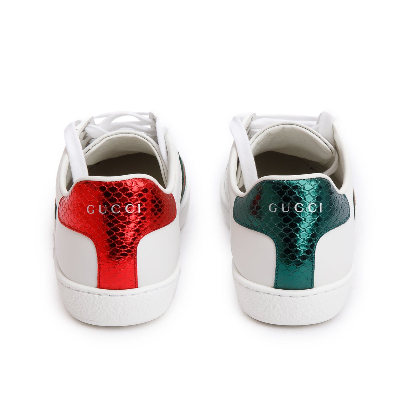 Gucci 2023 White Leather Embroidered Web Bee Ace Sneakers, Size 37
