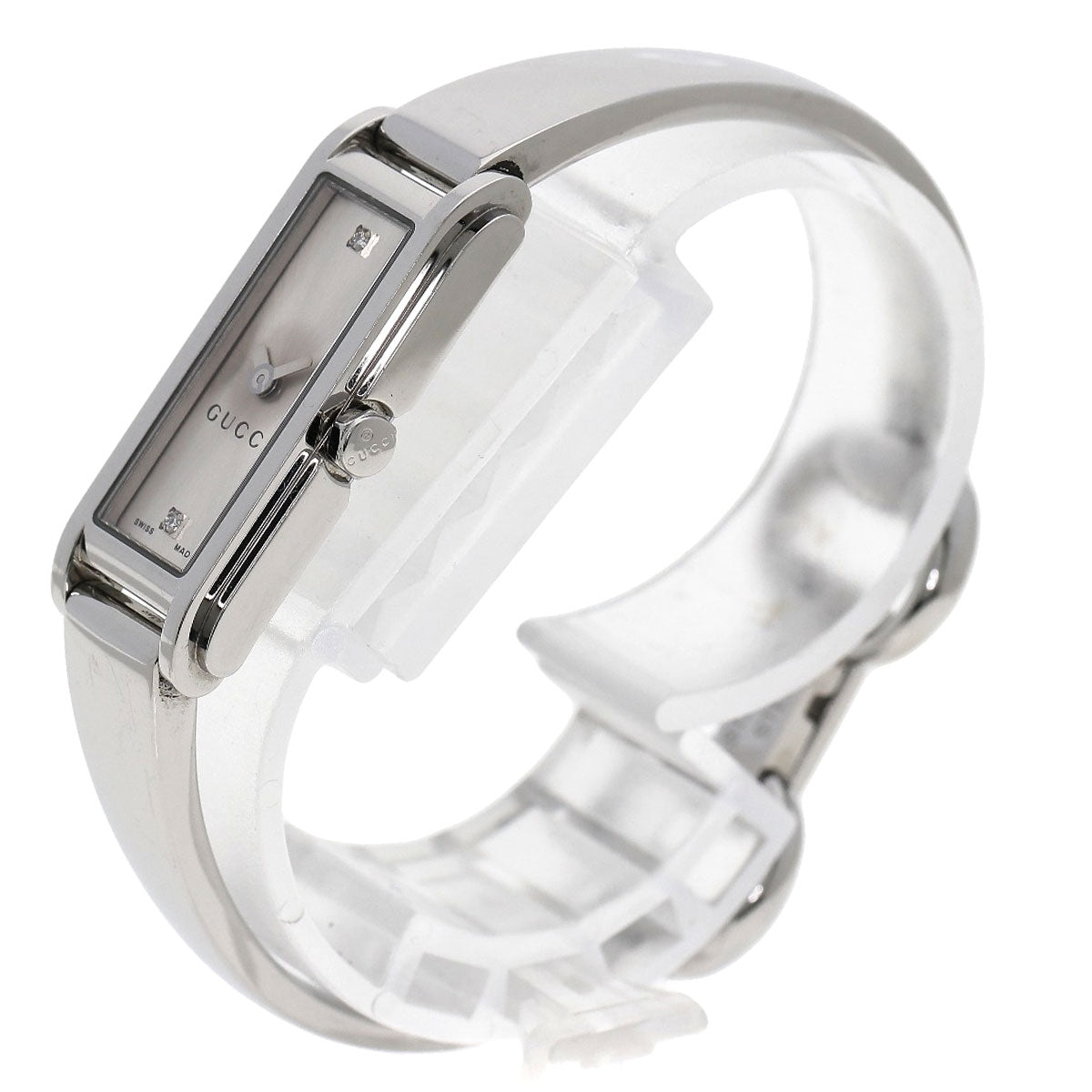 GUCCI Watches Quartz 109 Stainless Steel , Stainless Steel Silver Square Face 2P Diamond Silver dial Women