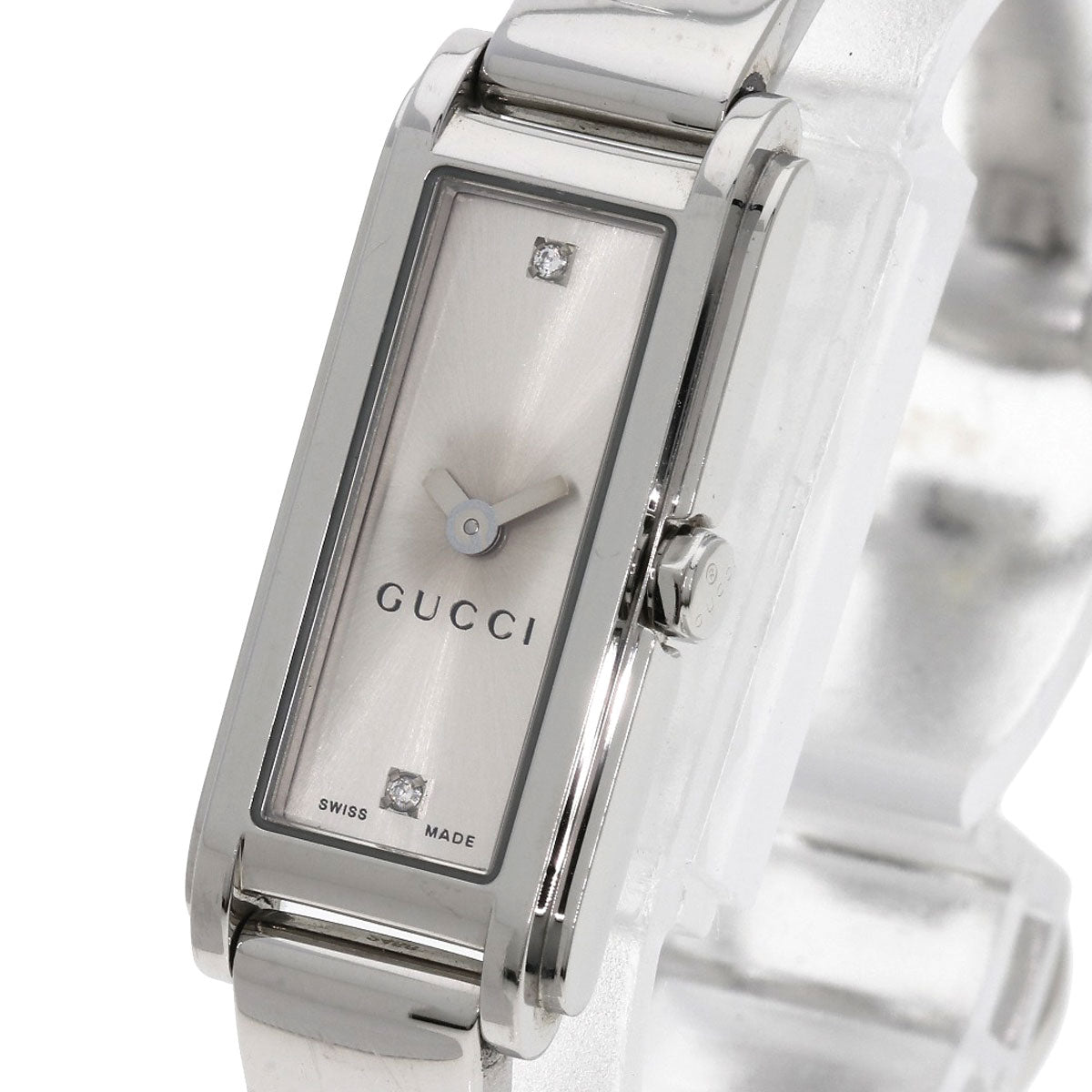 GUCCI Watches Quartz 109 Stainless Steel , Stainless Steel Silver Square Face 2P Diamond Silver dial Women