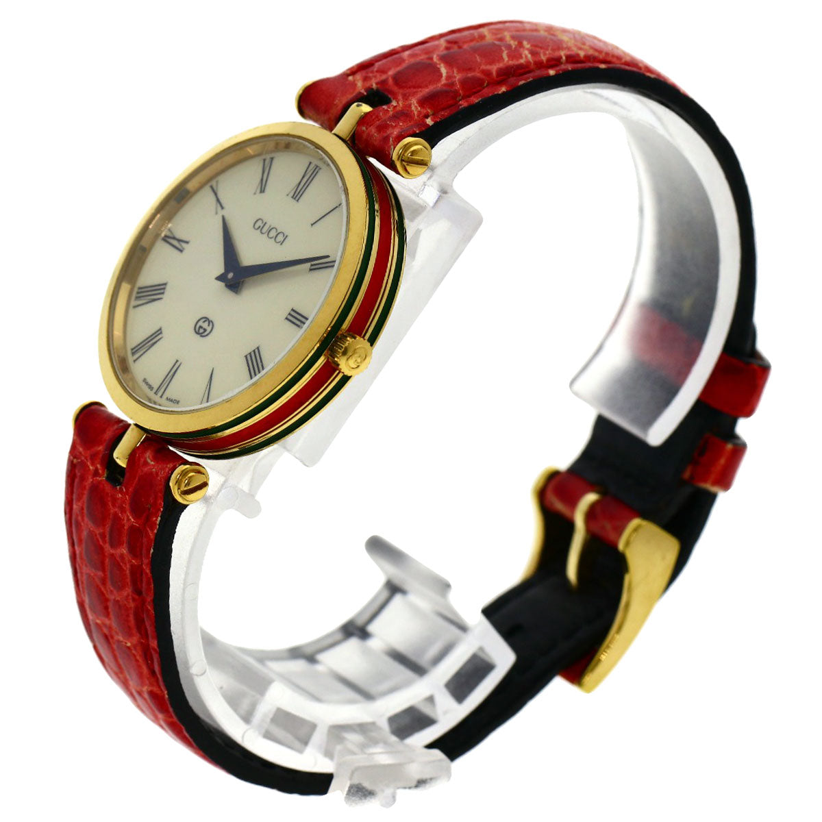 GUCCI Watches Quartz Gold Plated, Leather gold Sherry line Ivory dial Women