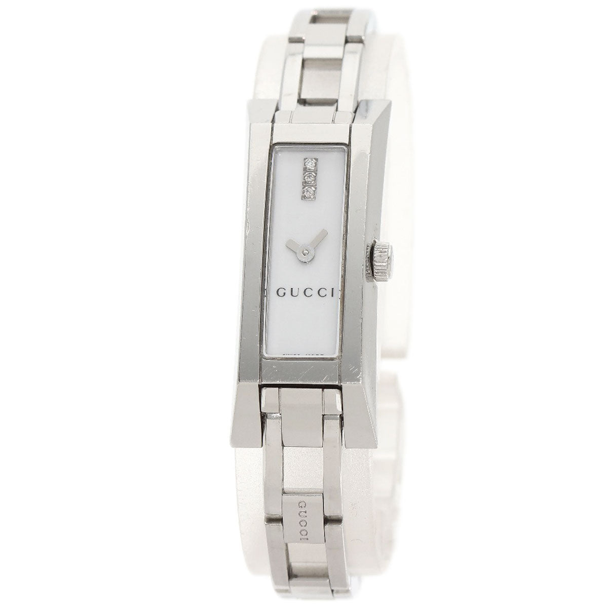 GUCCI Watches Quartz 110 Stainless Steel , Stainless Steel Silver Square Face 3P Diamond white dial Women