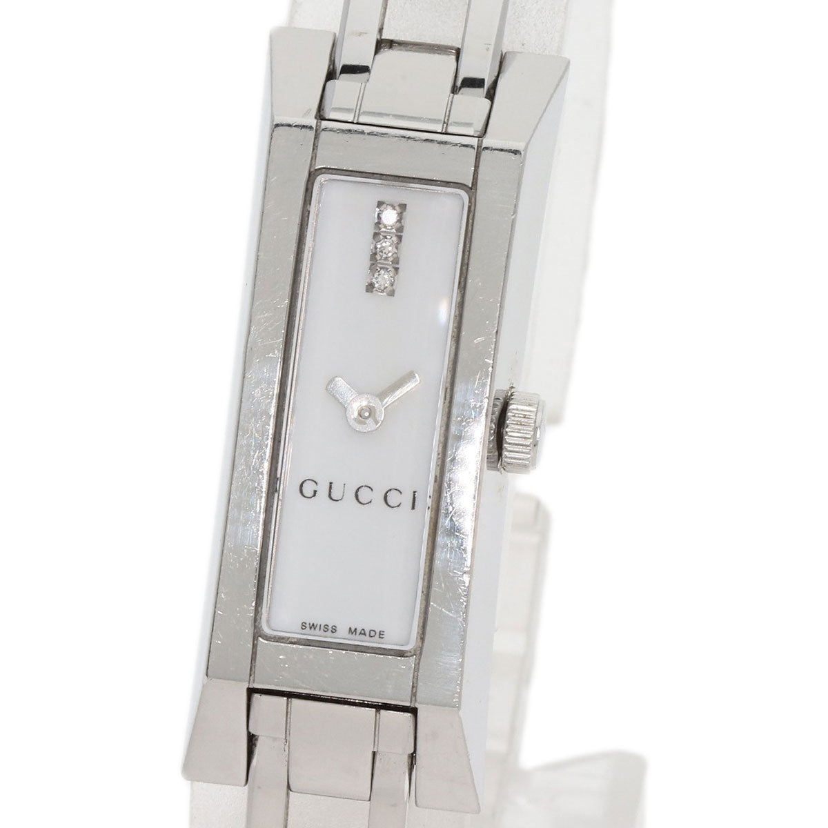 GUCCI Watches Quartz 110 Stainless Steel , Stainless Steel Silver Square Face 3P Diamond white dial Women