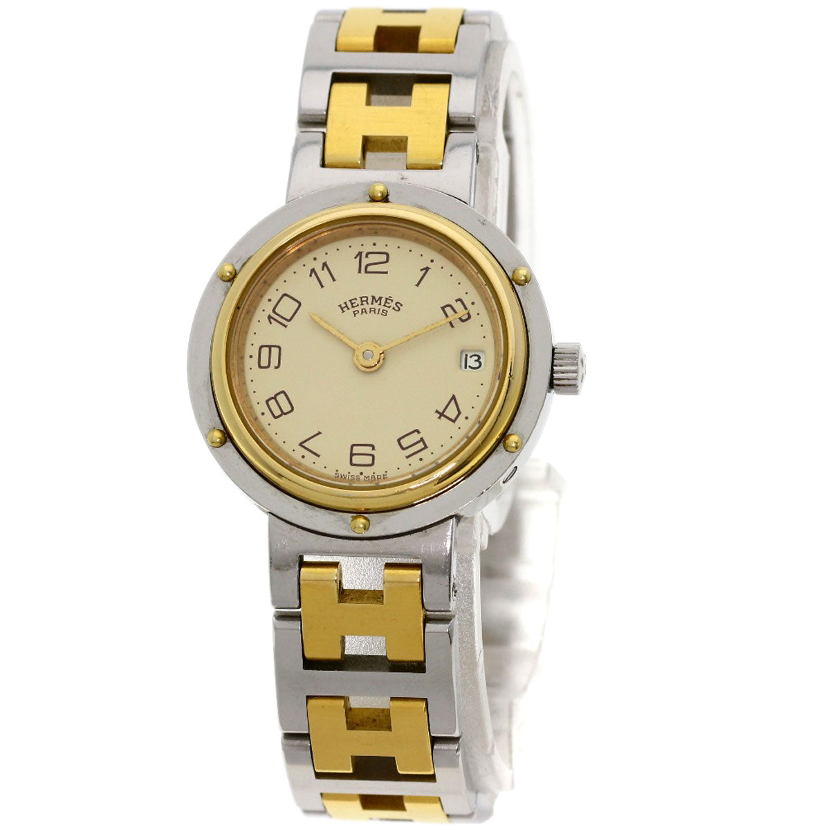 HERMES Watches Quartz Stainless Steel , SSxGP gold Clipper Ivory dial Women