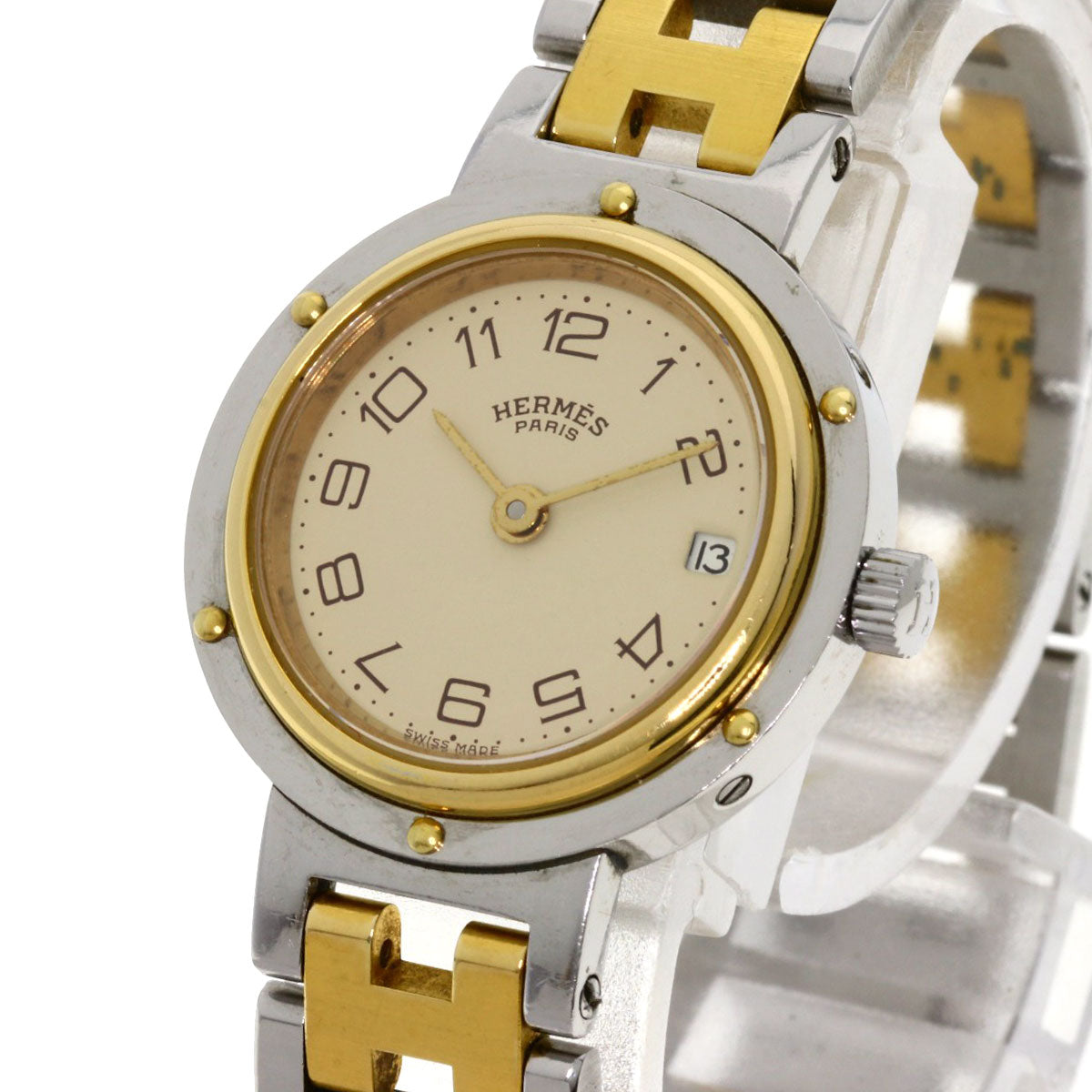 HERMES Watches Quartz Stainless Steel , SSxGP gold Clipper Ivory dial Women