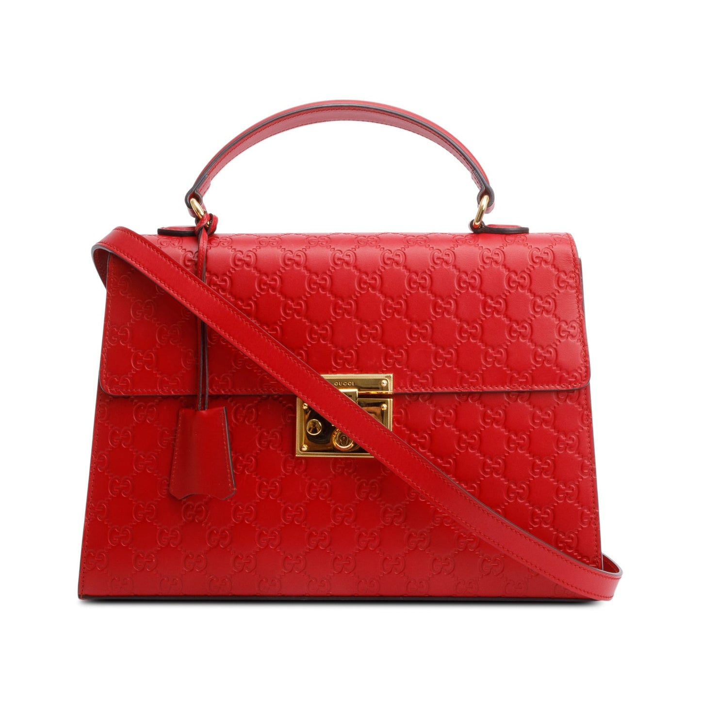 Gucci Red Signature Leather Medium Padlock Top Handle Bag