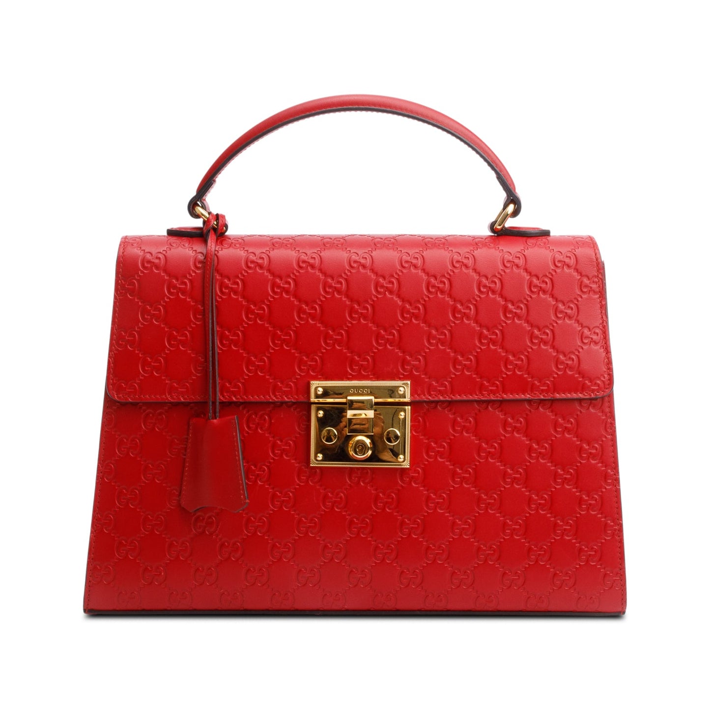 Gucci Red Signature Leather Medium Padlock Top Handle Bag