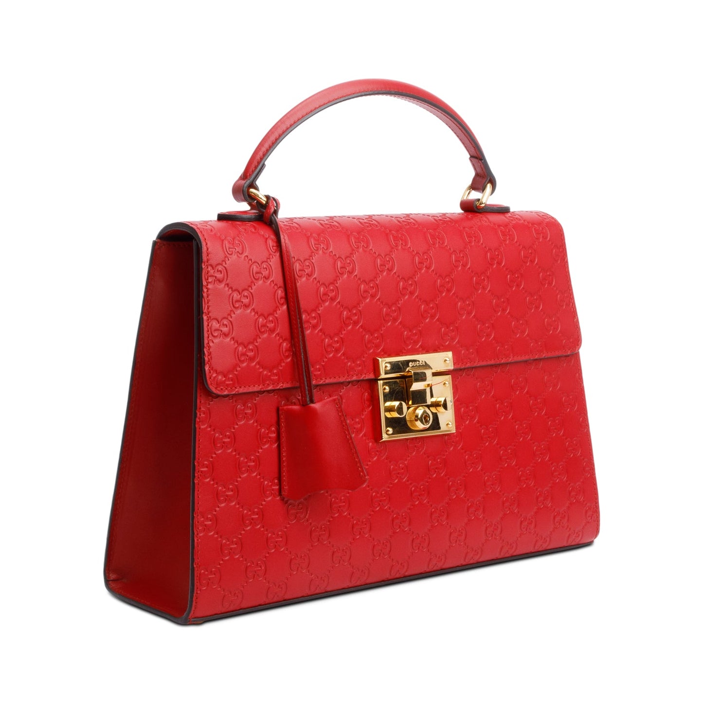 Gucci Red Signature Leather Medium Padlock Top Handle Bag