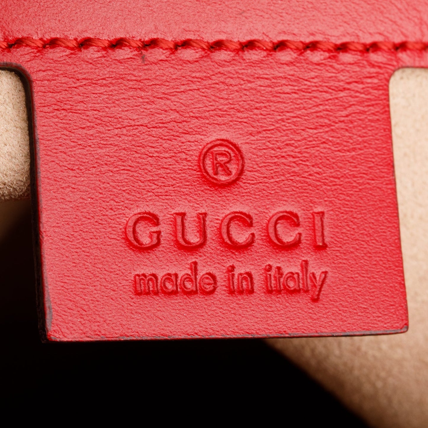 Gucci Red Signature Leather Medium Padlock Top Handle Bag