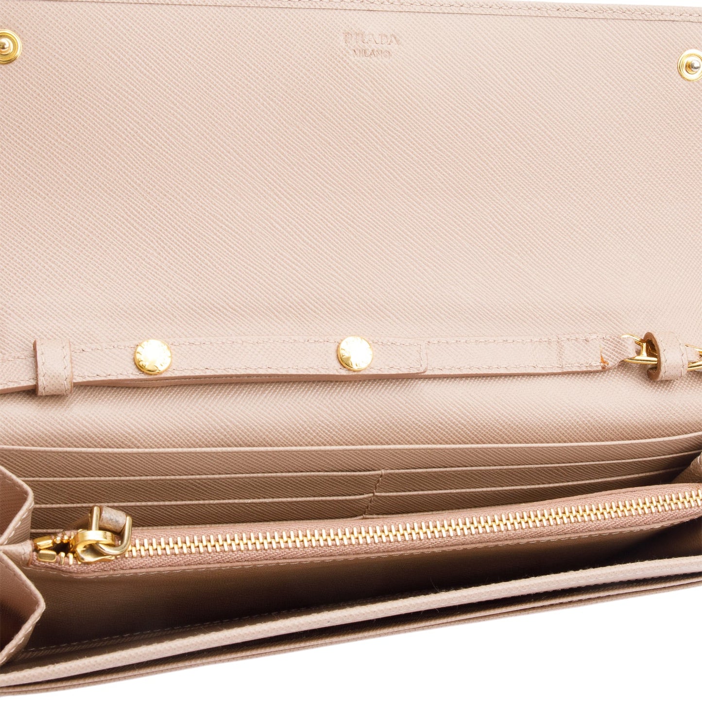 Prada Beige Saffiano Metal Continental Wallet on Chain