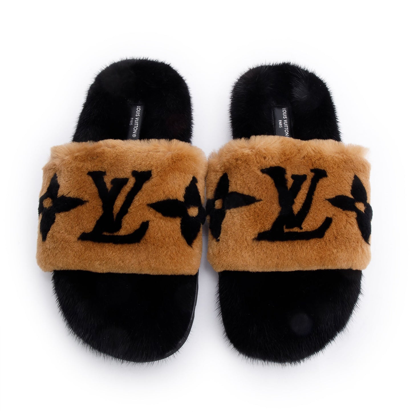 Louis Vuitton 2021 Brown/Black Giant Monogram Print Fur Mink Pool Pillow Comfort Mules, Size 40