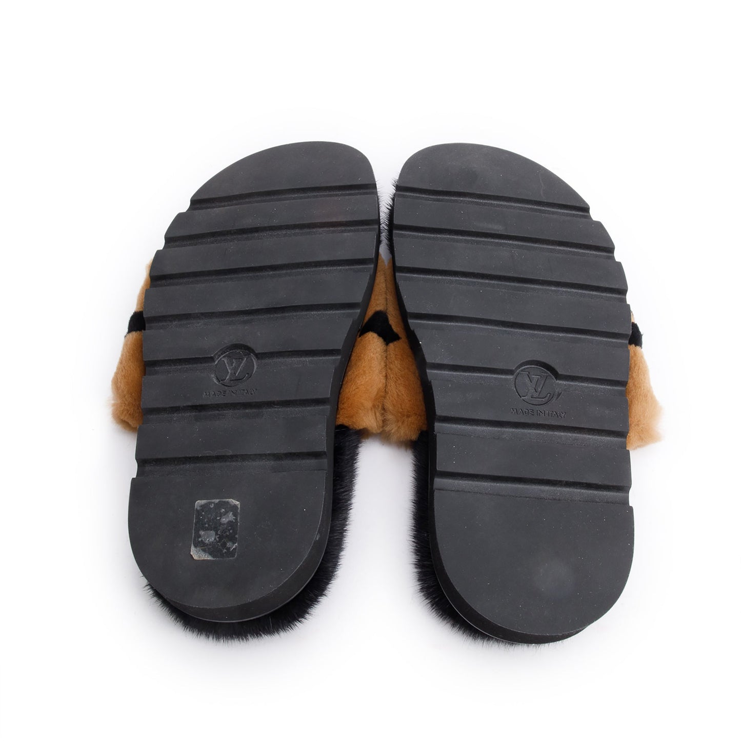 Louis Vuitton 2021 Brown/Black Giant Monogram Print Fur Mink Pool Pillow Comfort Mules, Size 40