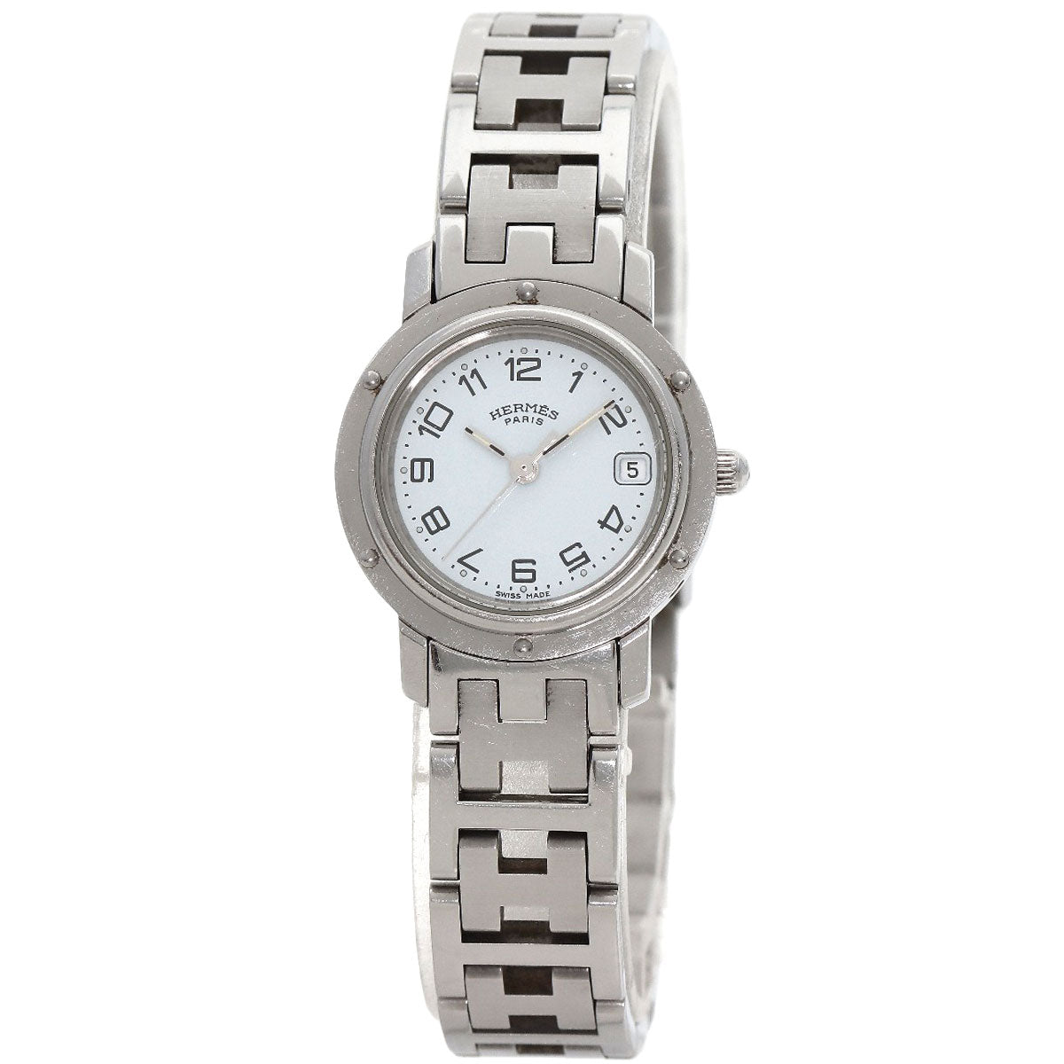 HERMES Watches Quartz CL4.210 Stainless Steel , Stainless Steel Silver Clipper white dial Women