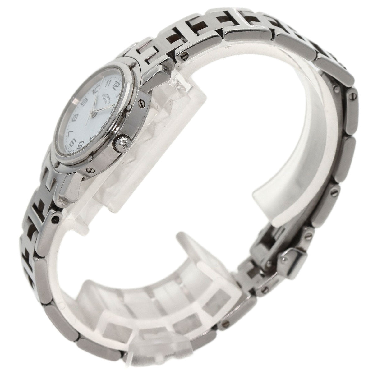 HERMES Watches Quartz CL4.210 Stainless Steel , Stainless Steel Silver Clipper white dial Women