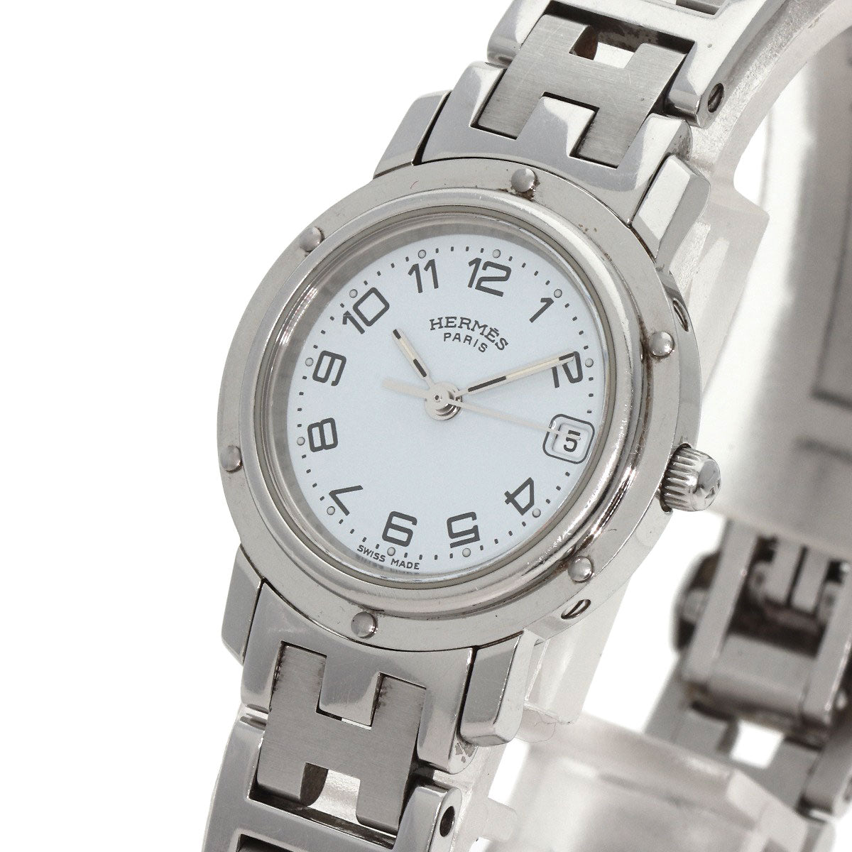 HERMES Watches Quartz CL4.210 Stainless Steel , Stainless Steel Silver Clipper white dial Women