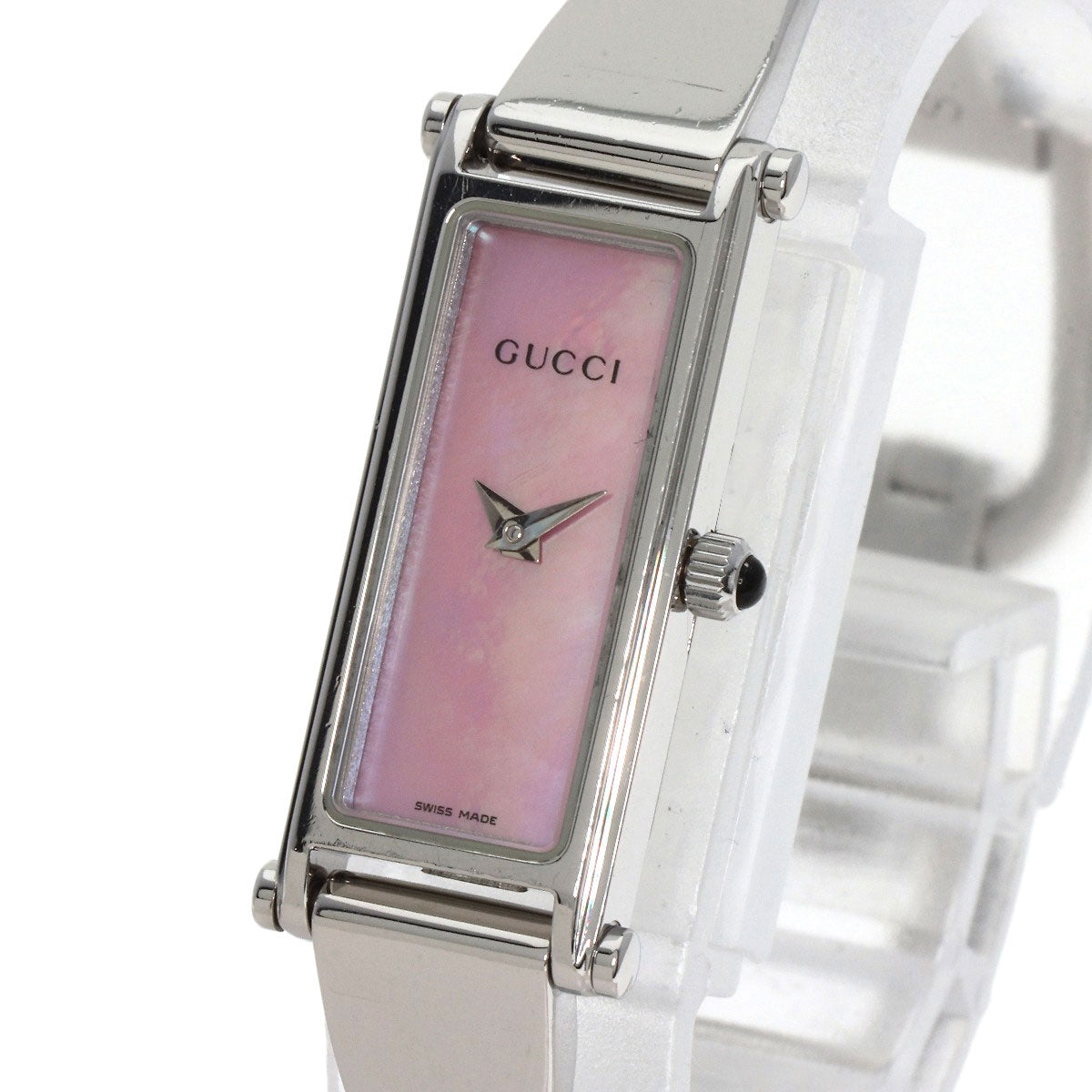 GUCCI Watches Quartz 1500L Stainless Steel , Stainless Steel Silver Square face Pink shell dial Women