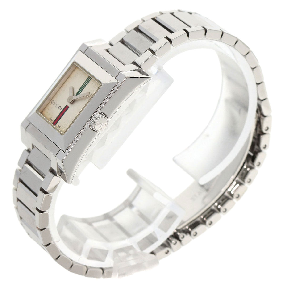 GUCCI Watches Quartz 111L Stainless Steel , Stainless Steel Silver Square face Ivory dial Women
