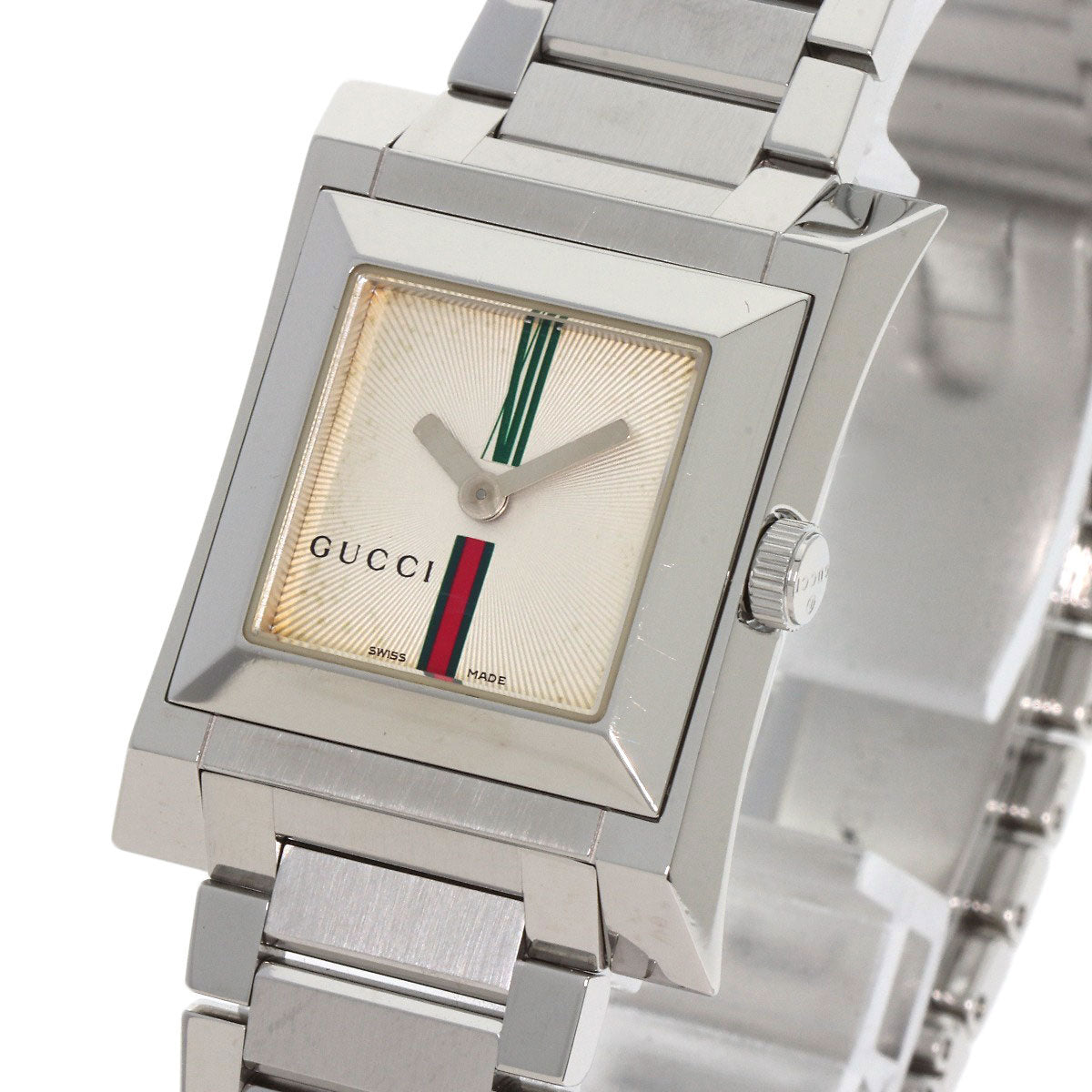 GUCCI Watches Quartz 111L Stainless Steel , Stainless Steel Silver Square face Ivory dial Women