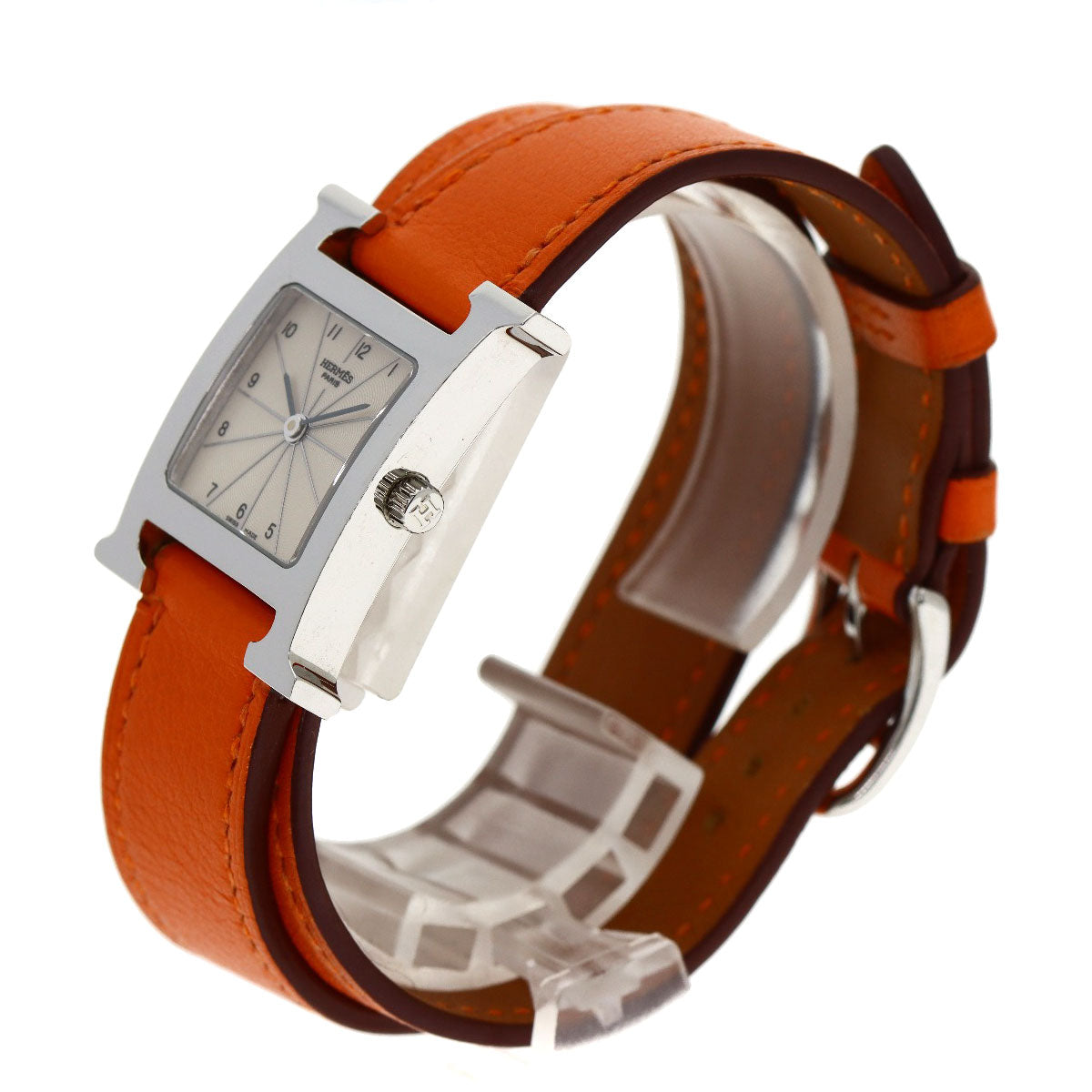 HERMES Watches Quartz HH1.210 Stainless Steel, Leather Silver H watch Deburuturu Silver dial Women