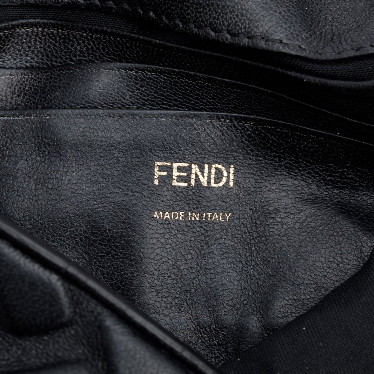 Fendi Black FF Embossed Nappa Leather Mini Be Baguette Bag