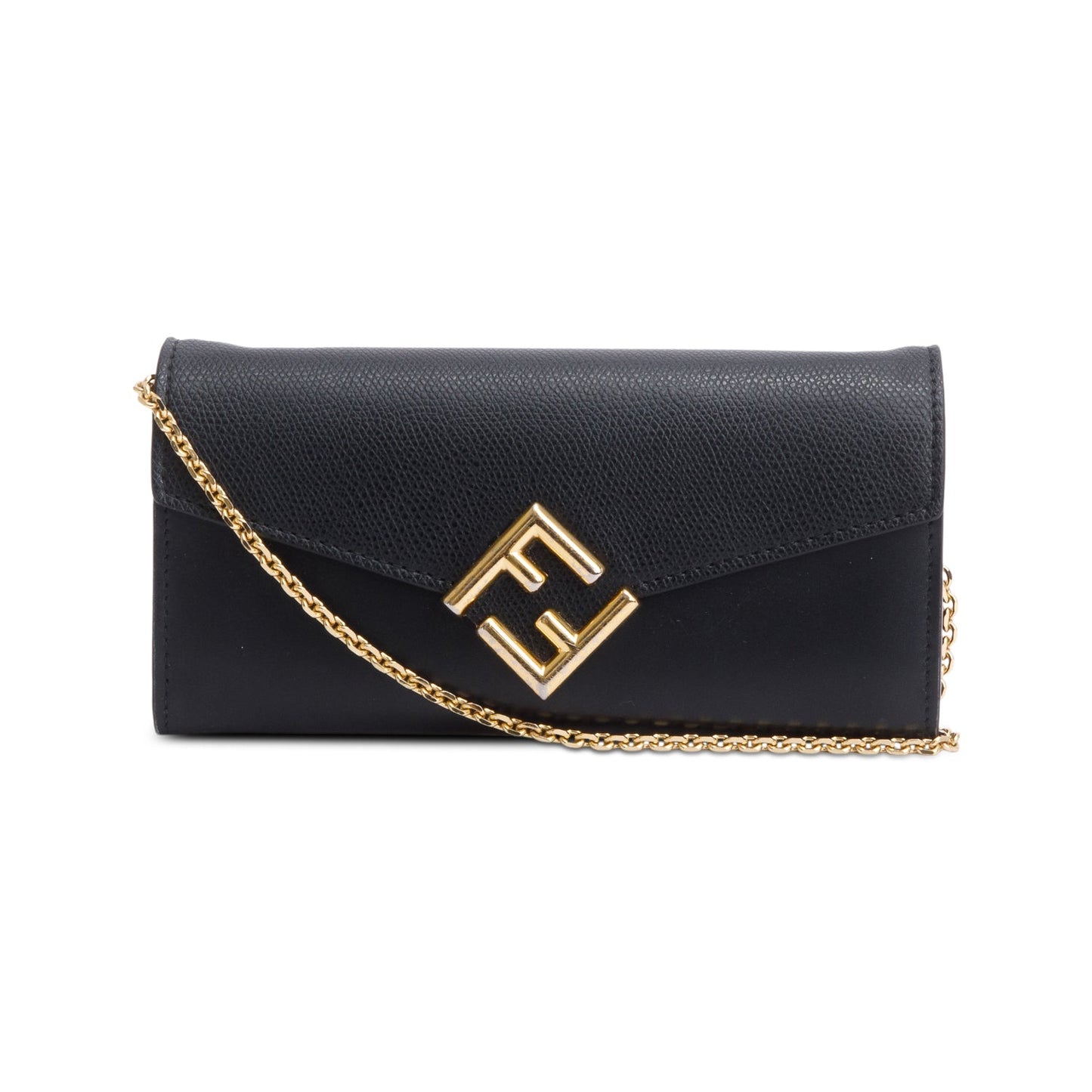 Fendi 2023 Black Leather FF Diamonds Continental Wallet on Chain