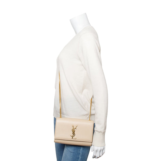 Saint Laurent Nude Grain De Poudre Leather Small Monogram Kate Bag