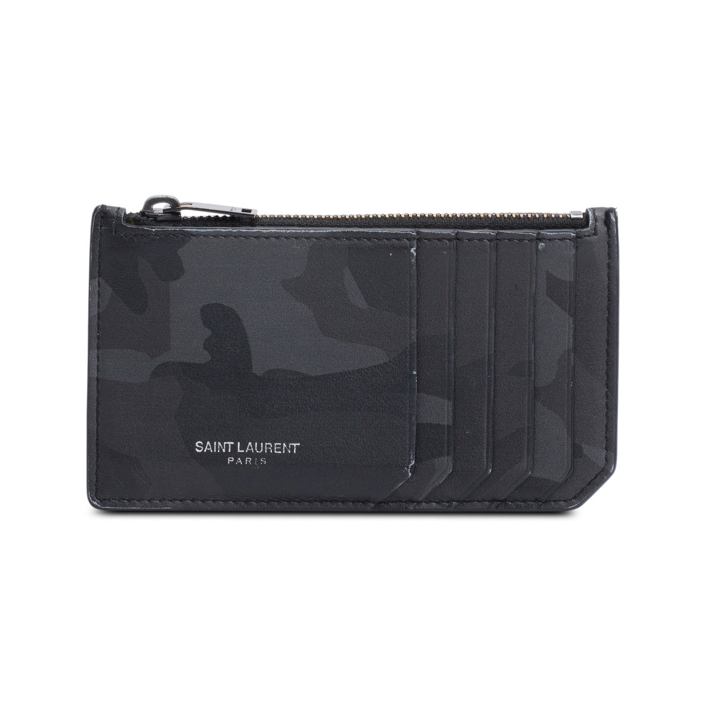 Saint Laurent Black Camouflage Calfskin Leather Fragments Zipped Card Case