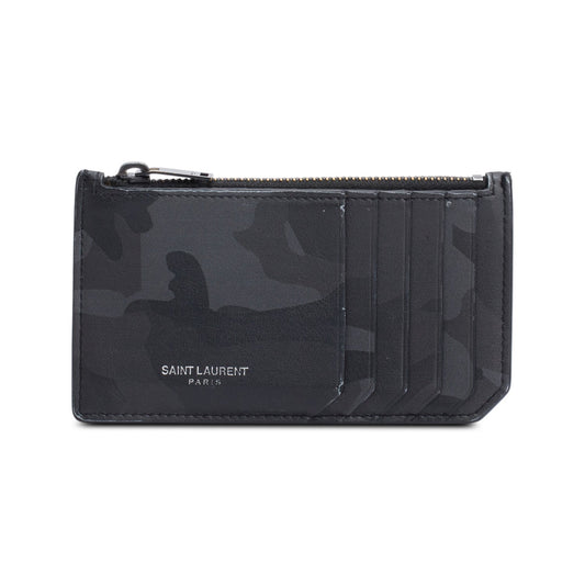 Saint Laurent Black Camouflage Calfskin Leather Fragments Zipped Card Case