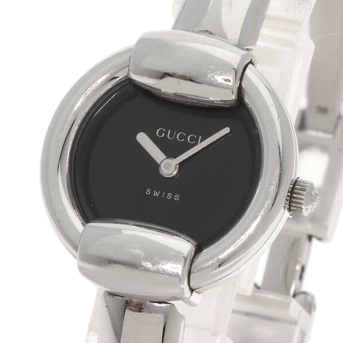 GUCCI Watches Quartz 1400L Stainless Steel , Stainless Steel Silver Round face black dial Women