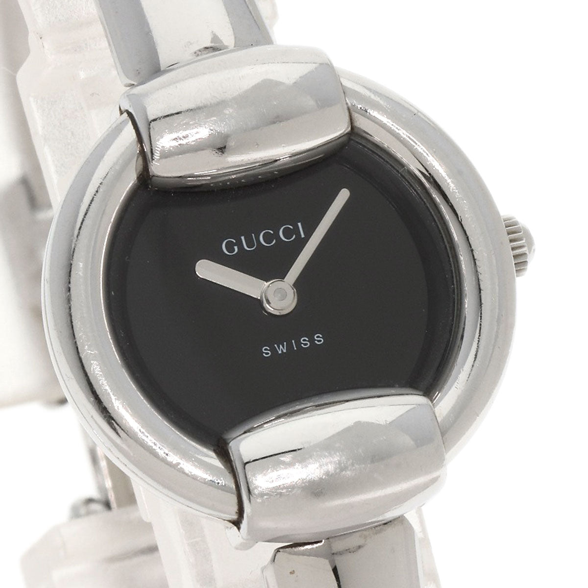 GUCCI Watches Quartz 1400L Stainless Steel , Stainless Steel Silver Round face black dial Women