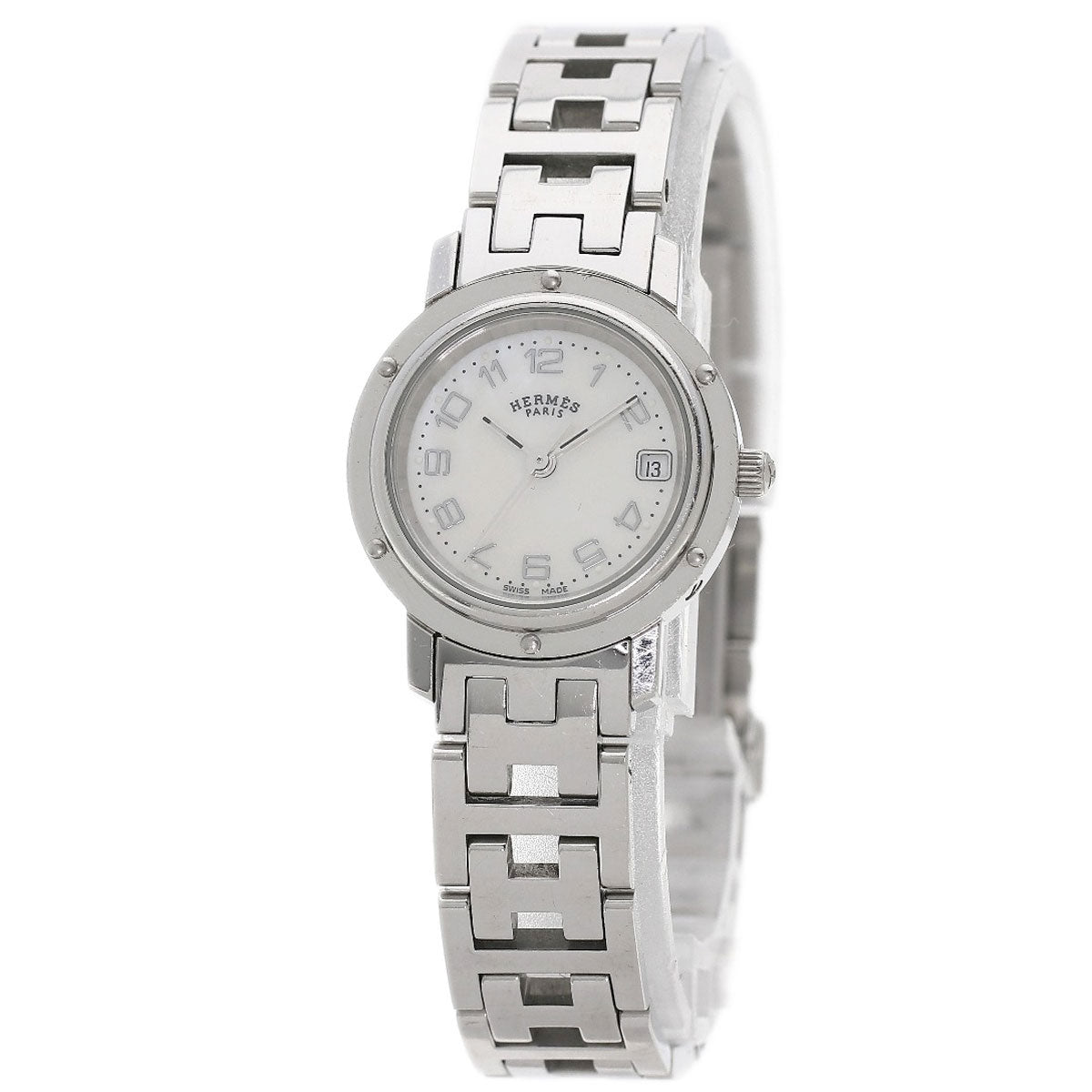 HERMES Watches Quartz CL4.210 Stainless Steel , Stainless Steel Silver Clipper Nacre White shell dial Women