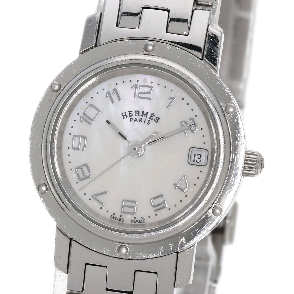 HERMES Watches Quartz CL4.210 Stainless Steel , Stainless Steel Silver Clipper Nacre White shell dial Women