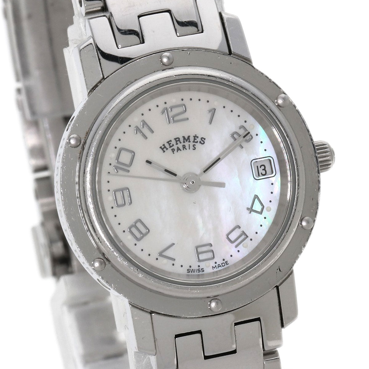 HERMES Watches Quartz CL4.210 Stainless Steel , Stainless Steel Silver Clipper Nacre White shell dial Women