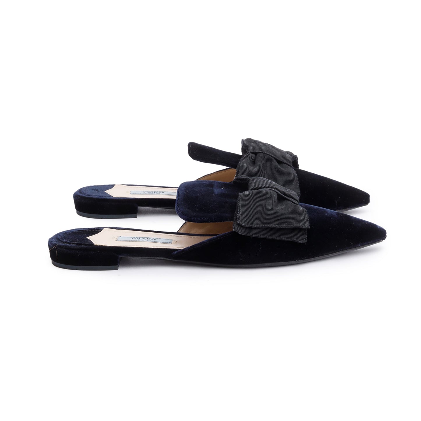Prada Black Velvet Bow Accent Mules, Size 38