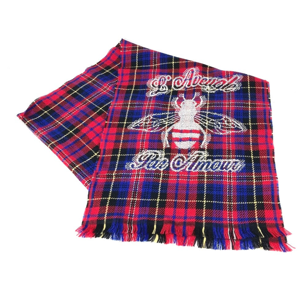 GUCCI Scarf wool Red Check BEE Bee Women