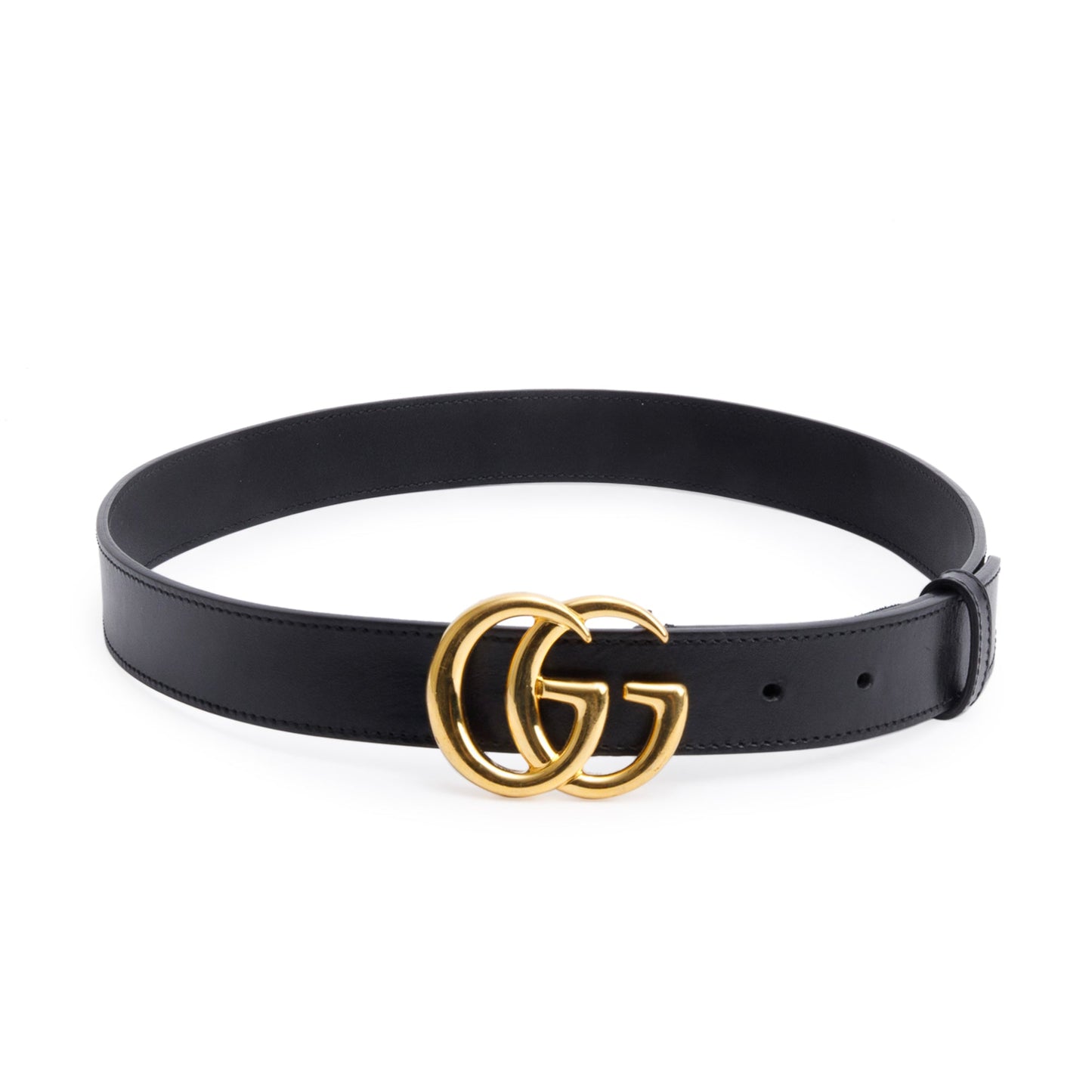 Gucci Black Leather GG Marmont Thin Belt, 80 32