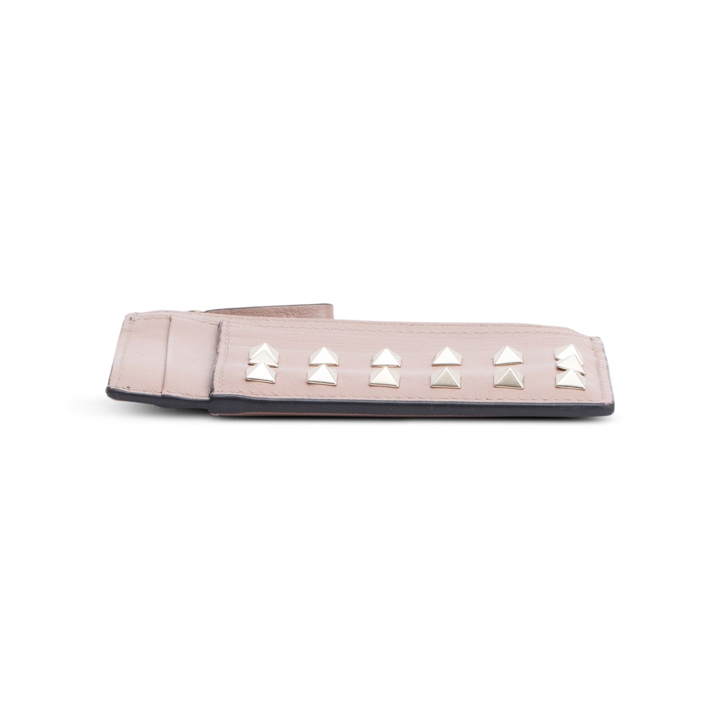Valentino Beige Calfskin Leather Rockstud Zipped Card Holder Wallet