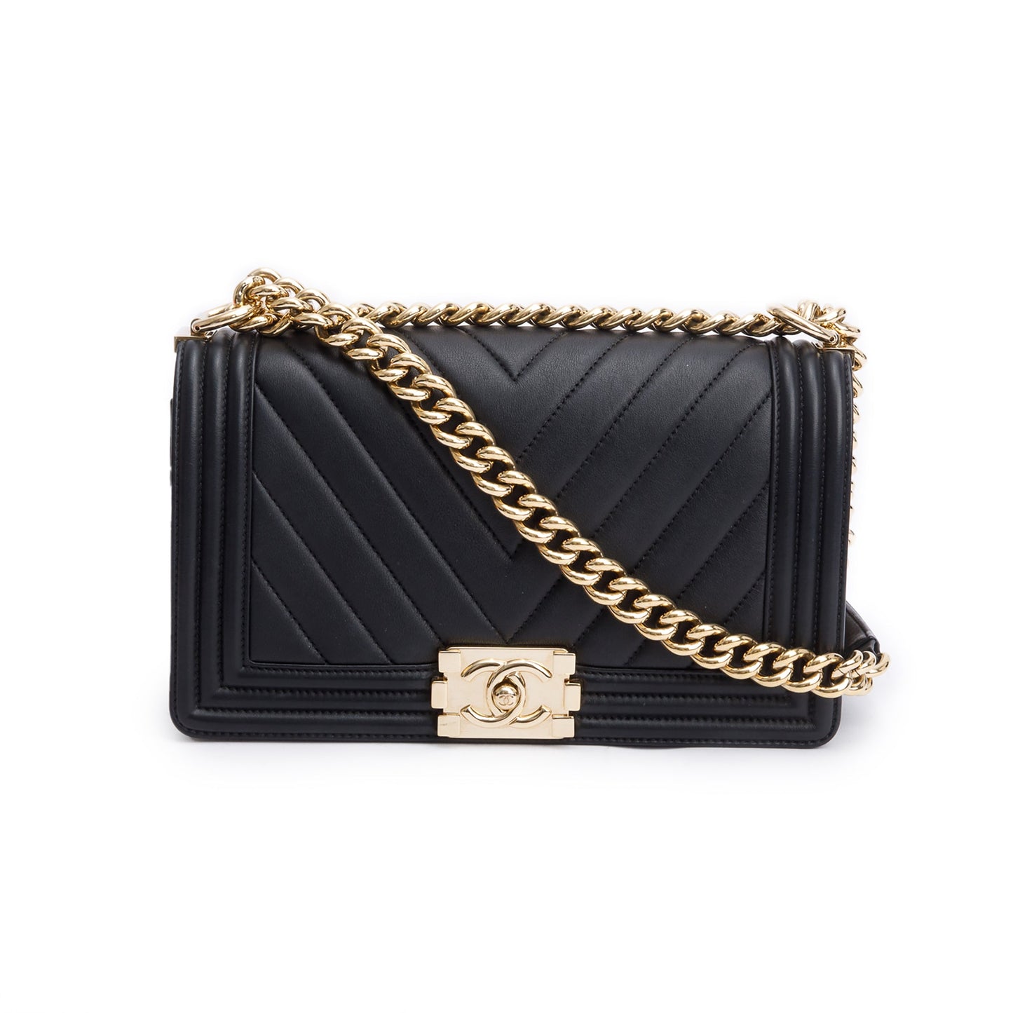 Chanel Black Chevron Quilted Lambskin Leather Medium Boy Bag