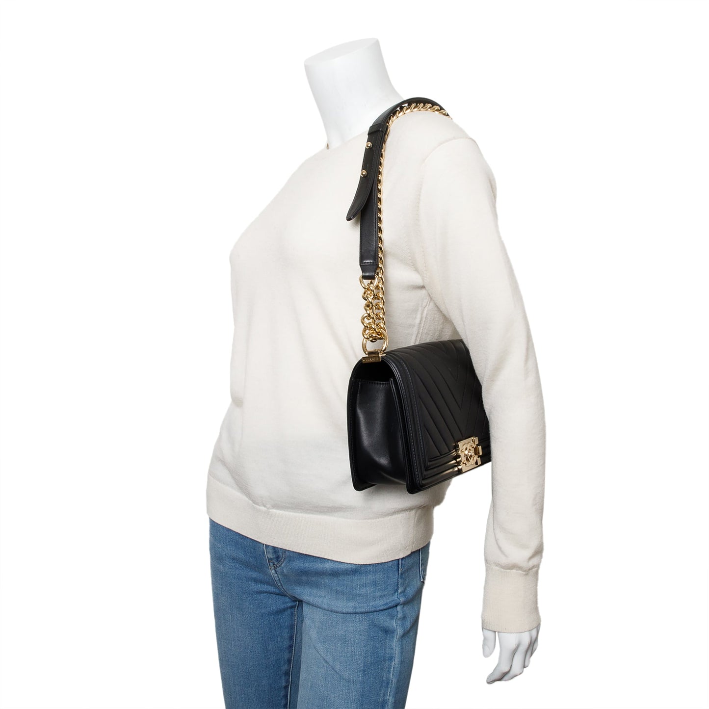 Chanel Black Chevron Quilted Lambskin Leather Medium Boy Bag